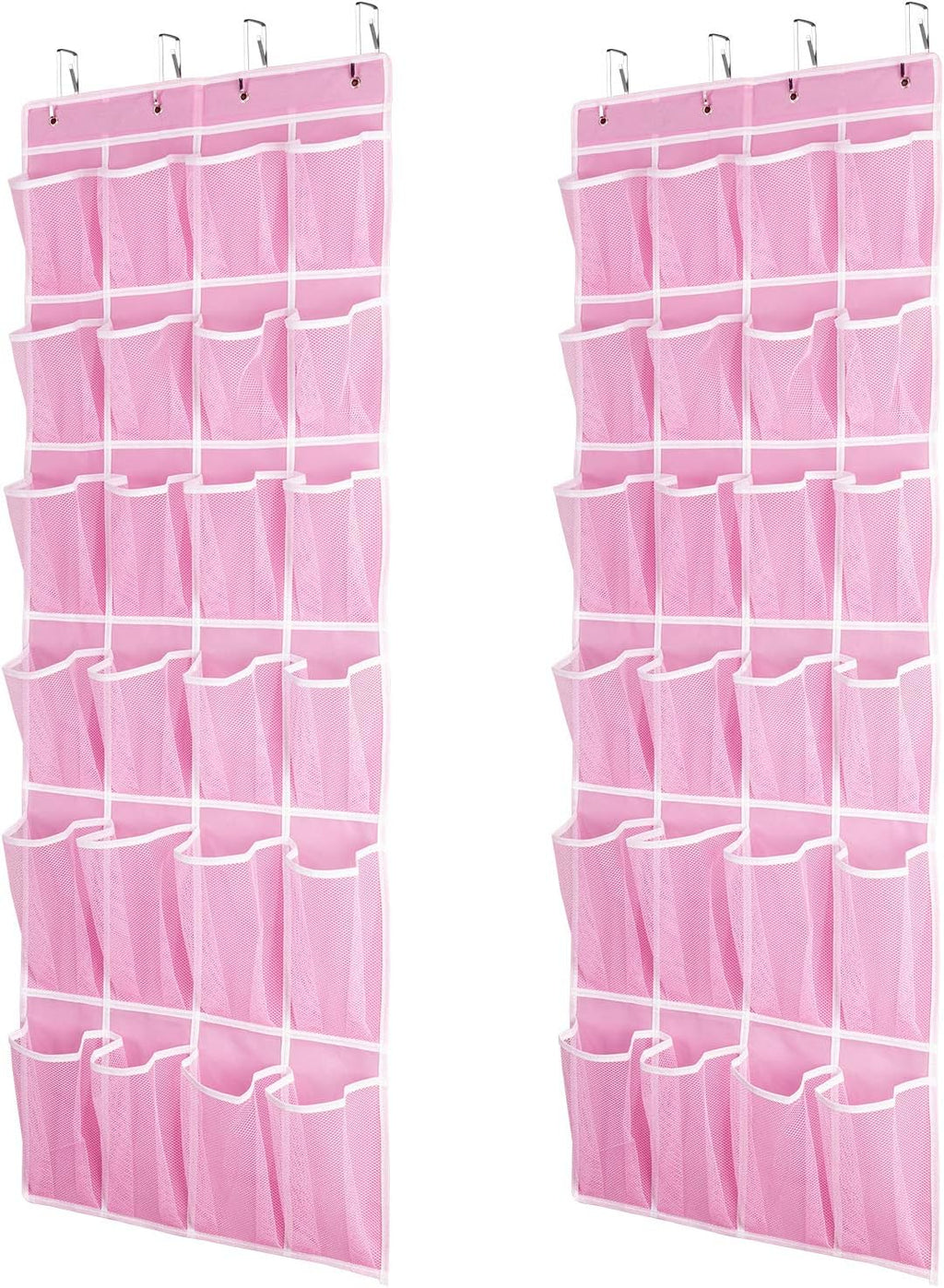 SAVERHO 2 Pack Hanging Shoe Organizer, Over Door Shoe Organizer with 24 Mesh Large Pockets Shoe Storage Bag for Closet Entryway Dorm, Space Saving Hanging Door Shoe Rack Organizer (Pink-2pack)