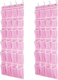 SAVERHO 2 Pack Hanging Shoe Organizer, Over Door Shoe Organizer with 24 Mesh Large Pockets Shoe Storage Bag for Closet Entryway Dorm, Space Saving Hanging Door Shoe Rack Organizer (Pink-2pack)