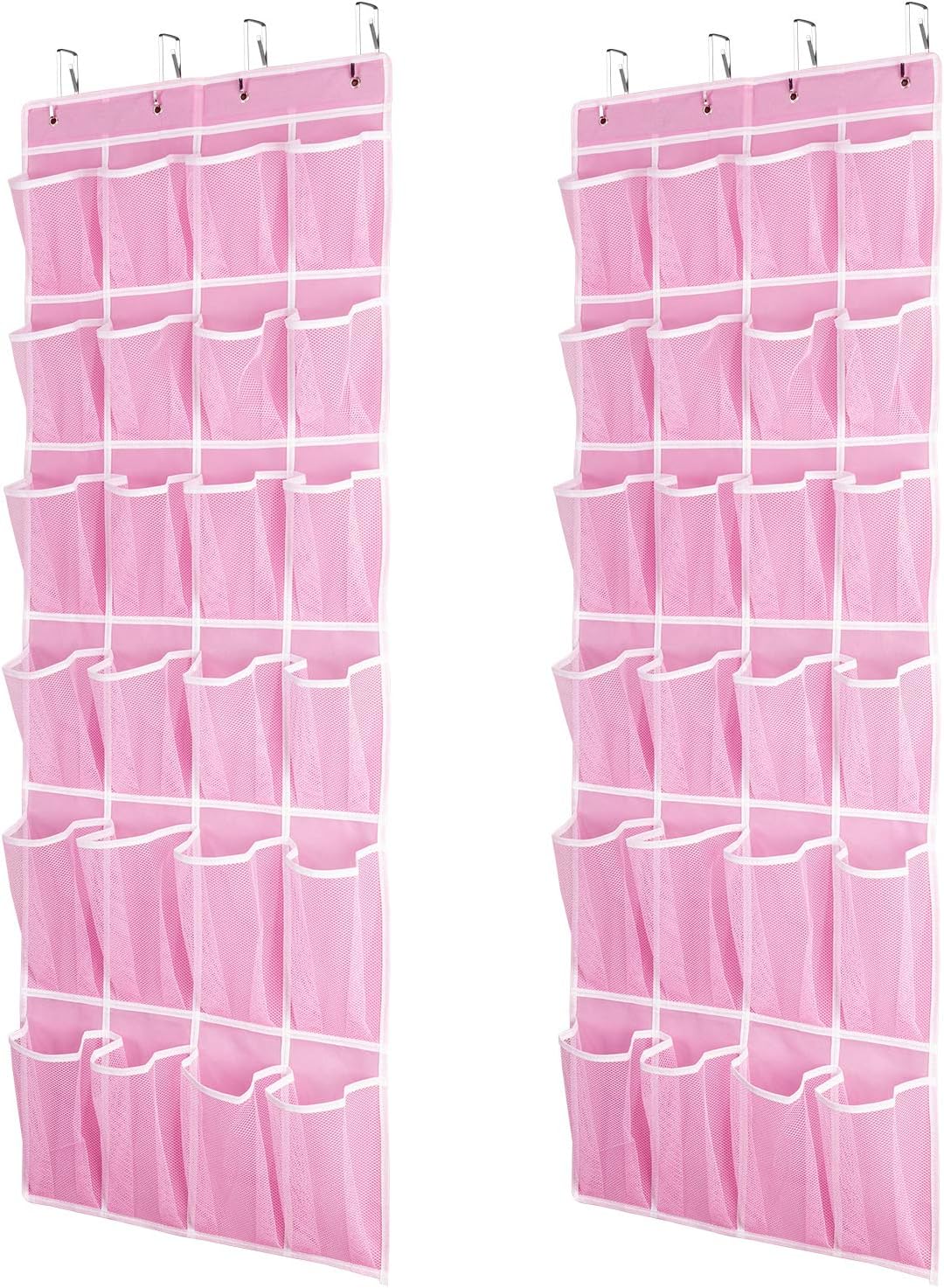 SAVERHO 2 Pack Hanging Shoe Organizer, Over Door Shoe Organizer with 24 Mesh Large Pockets Shoe Storage Bag for Closet Entryway Dorm, Space Saving Hanging Door Shoe Rack Organizer (Pink-2pack)