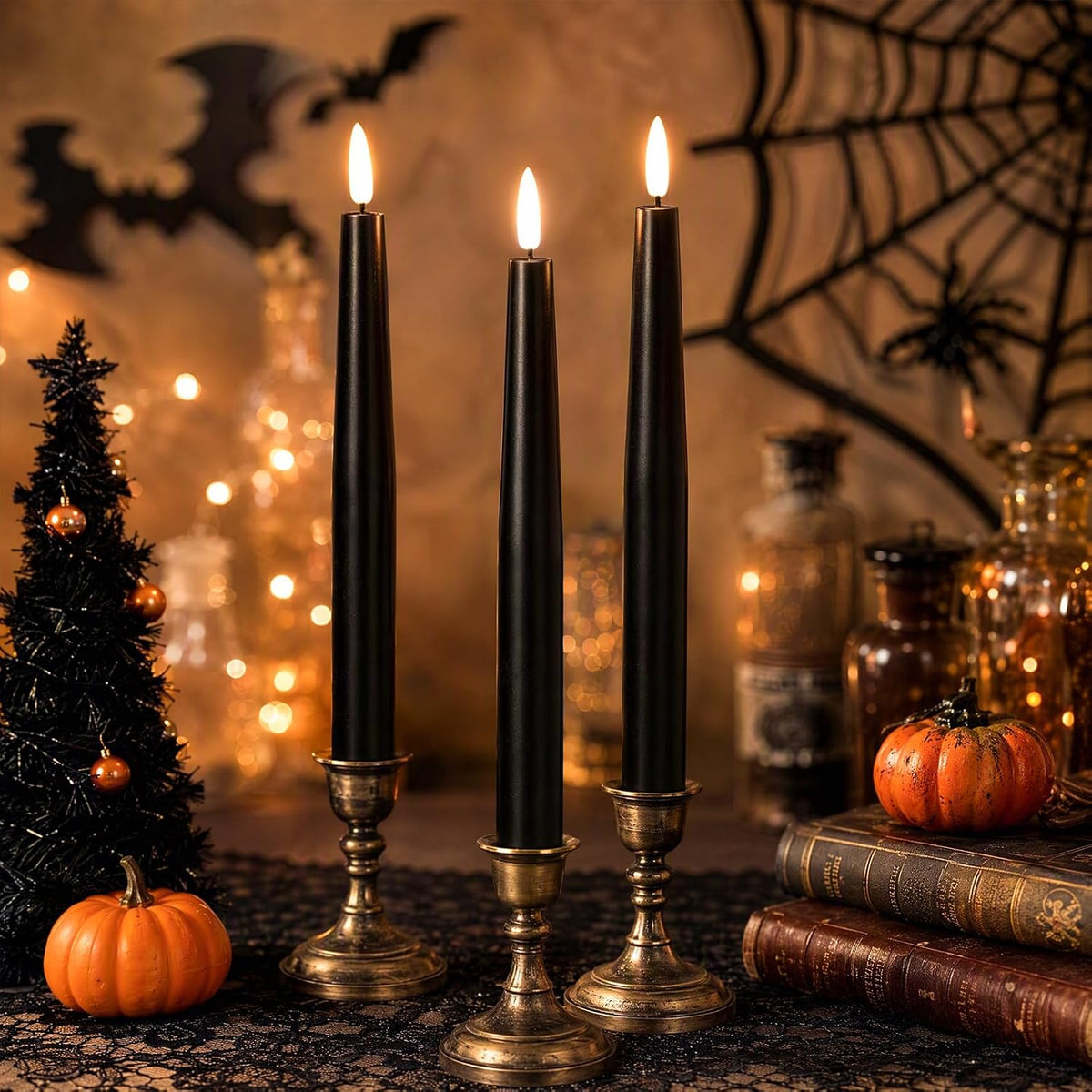 GenSwin Black Rechargeable LED Flameless Taper Candles with Remote
