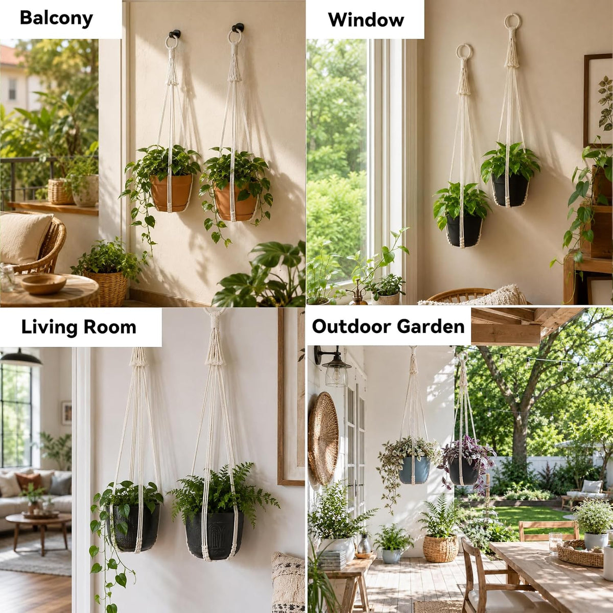 Artilady Macrame Hanging Planters Indoor Plant Hanger, Ivory White