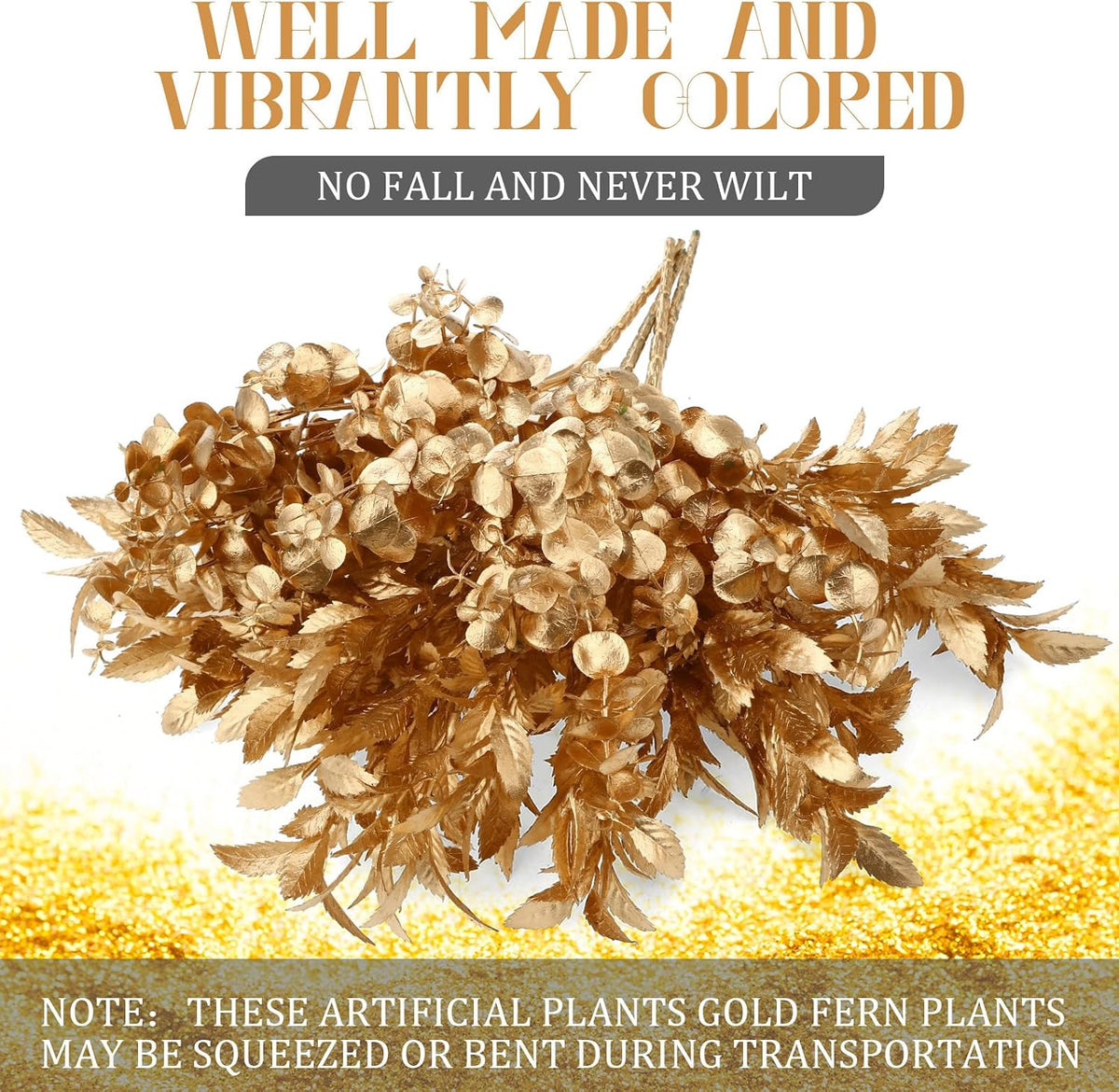 20 Pack Gold Artificial Plants for Christmas Artificial Eucalyptus Leaves