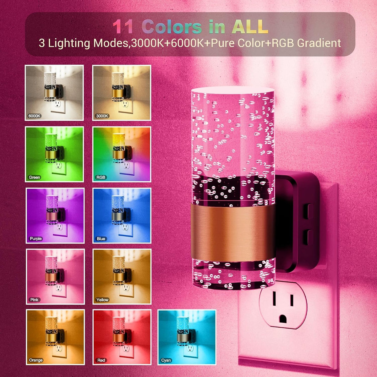JandCase Night Lights Plug into Wall, 1 Pack Color Changing Night Light