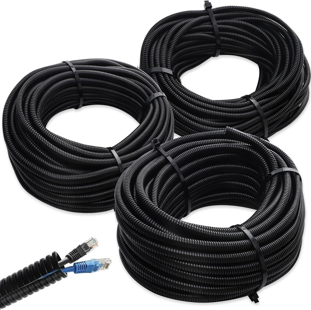 Split Loom Wire 1/4", 1/2", 3/8" X 100 ft Electric Wires Covers Flexible Wire Loom Tubing Dog Cat Cord Protector Split Cable Sleeves (1/4", 1/2", 3/8" x 100 Ft)
