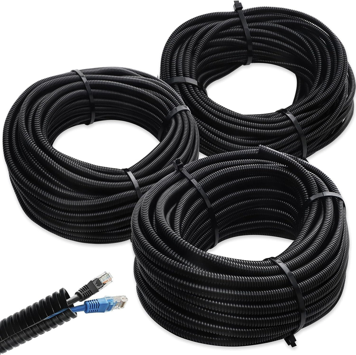 Split Loom Wire 1/4", 1/2", 3/8" X 100 ft Electric Wires Covers Flexible Wire Loom Tubing Dog Cat Cord Protector Split Cable Sleeves (1/4", 1/2", 3/8" x 100 Ft)