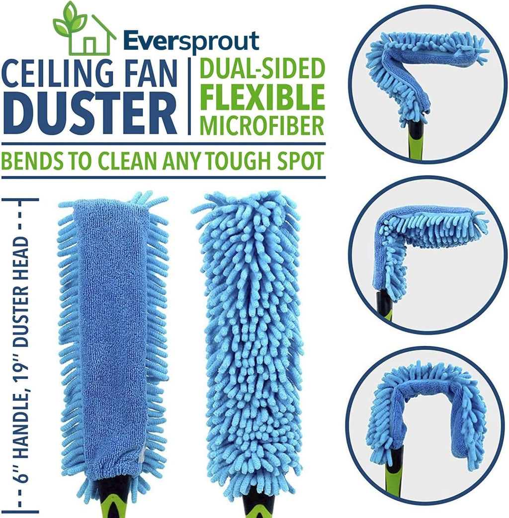 EVERSPROUT Ceiling Fan Duster with 3 Foot Pole, Bendable Microfiber Cleaner