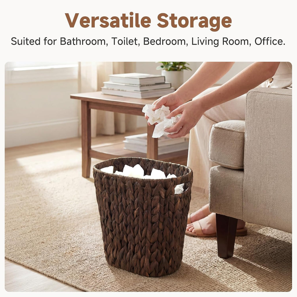 StorageWorks Wicker Trash Can, Wicker Waste Basket for Bathroom, Brown