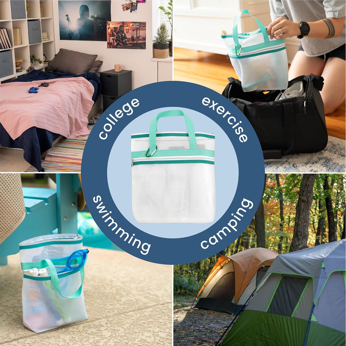 S&T INC. Mesh Shower Caddy, 10" x 10", Teal