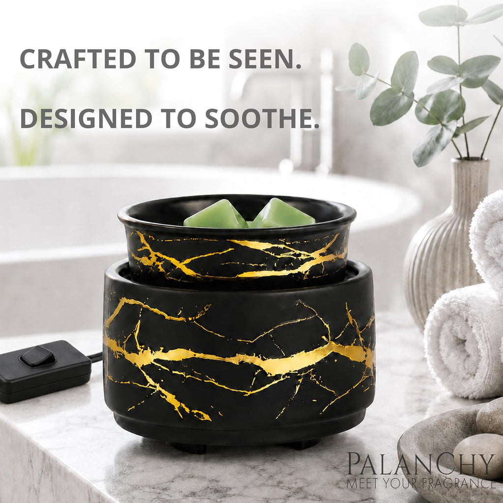 PALANCHY Electric Wax Warmer for Scented Wax Melts Black and Gold Ceramic
