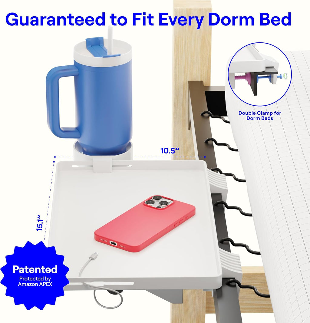 BedShelfie Bedside Shelf for Dorm Room - Dorm Essential, White