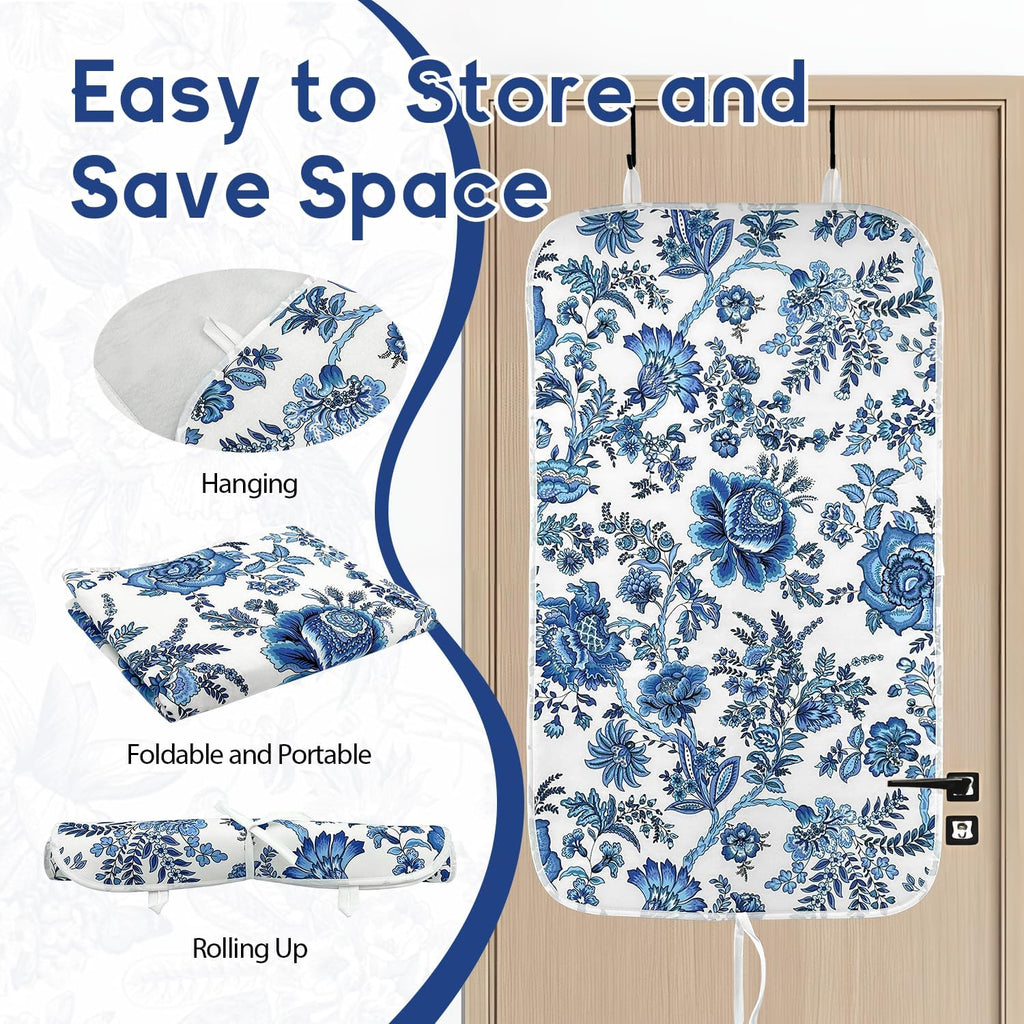 Portable Ironing Mat - 3mm Heat Resistant Padding with 2 Hooks + 1 Insulating Pad for Table or Bed Steam Pressing | Quilting & Travel Blanket Ironing Board Alternative