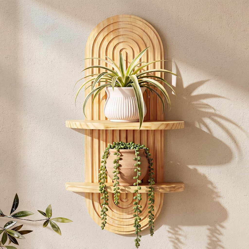 Heiple Boho Plant Shelf Wall Decor, Natural, 22.7" x11.7"-1Pcs