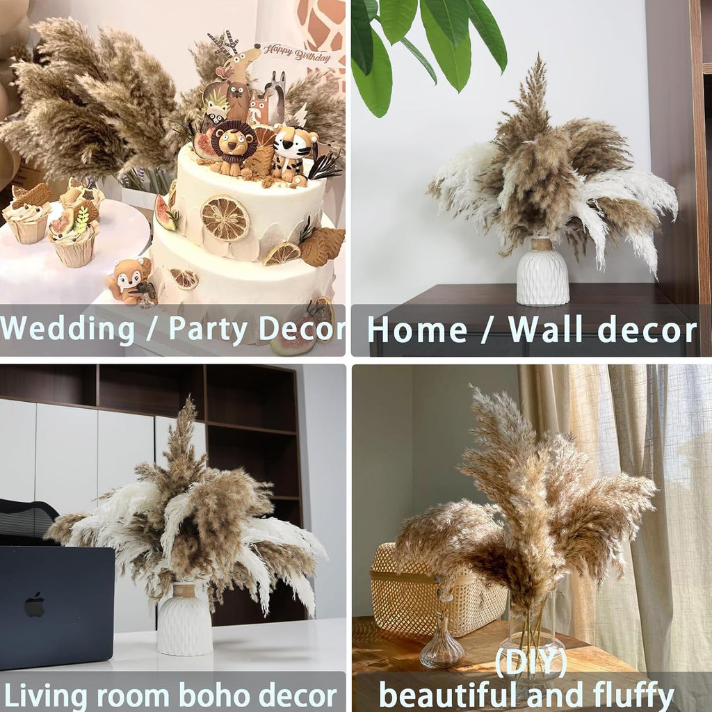 ROOLLYA 17 inch 20 Stems Pampas Grass Decor Tall -Natural Fluffy Pampas Grass Tall Pompas Grass for Floor Vase - Boho Decor Home Decor Wedding Decor Event Decor, 2404-c15-20brown & 10white-45cm