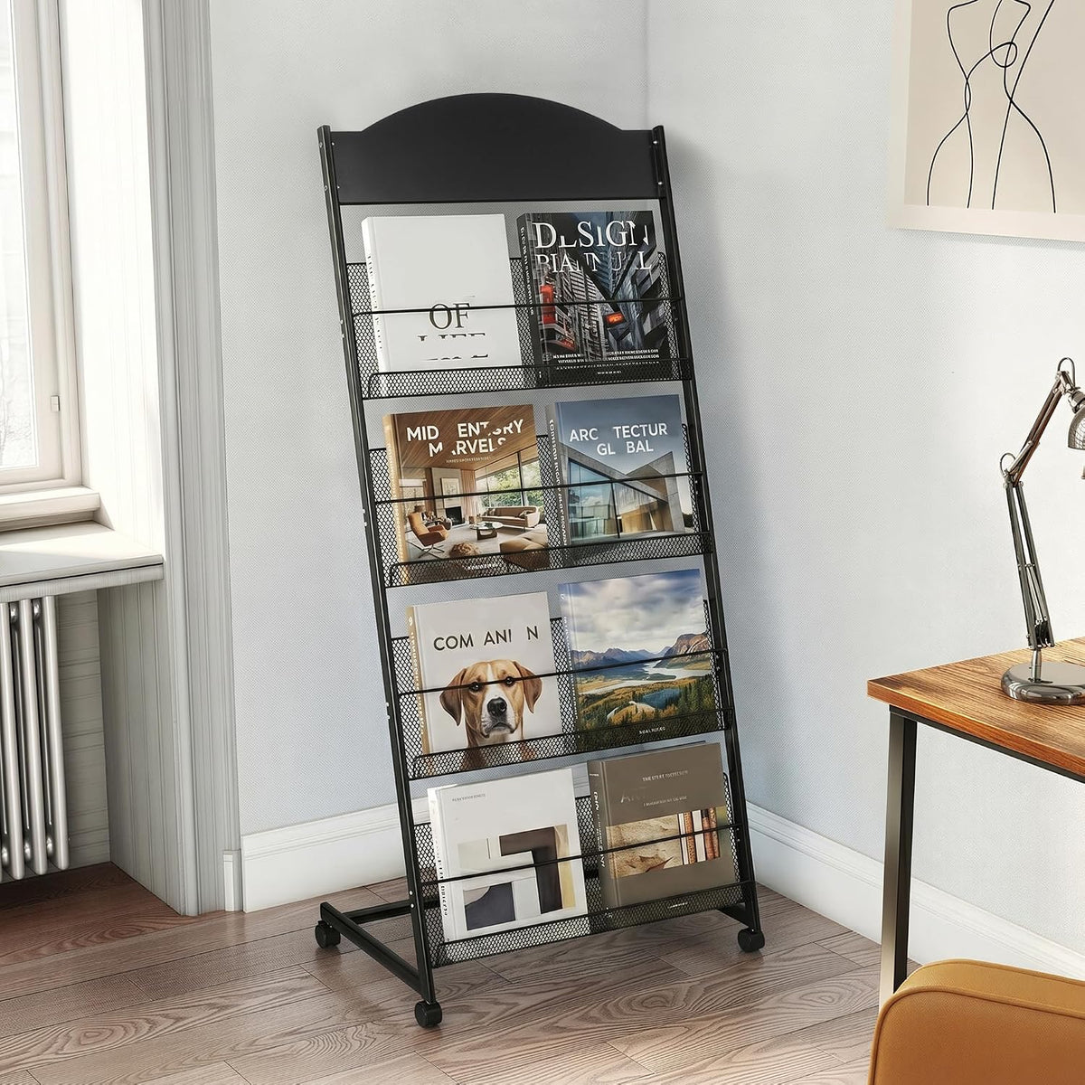 lesolar 4 Tier Floor-Standing Magazine Rack, Book Brochure Display Stand