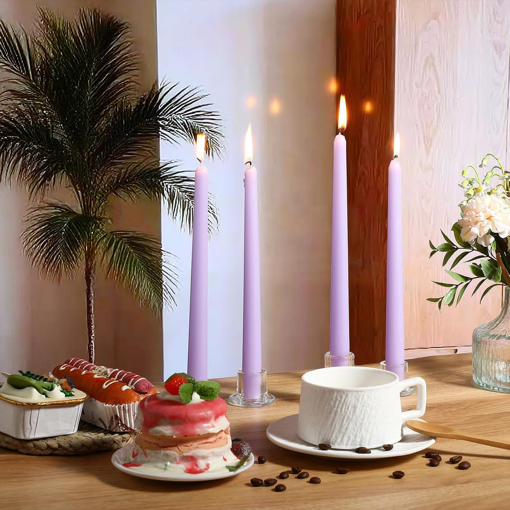 MTLEE 16 Pcs 10 Inch Taper Candle Sticks Smokeless Unscented, Light Purple