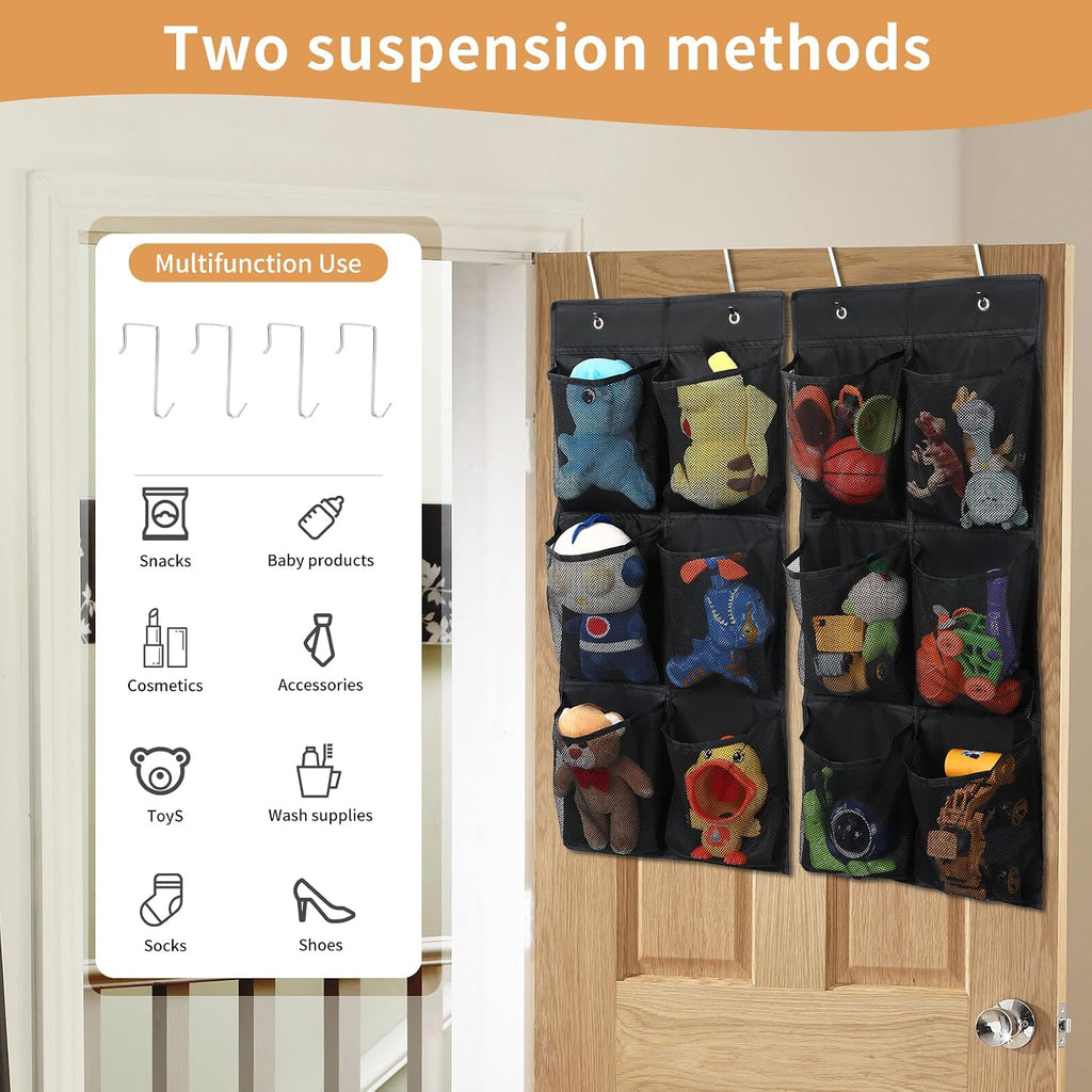GOMAJI Over the Door/Wall Shoe Organizer, 2 Pack, Narrow, Hanging Shoe Rack for Closet, Bathroom, RV, Pantry, Camping, BLACK