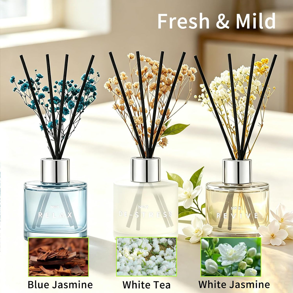 Set of 3 Scent Diffuser with Dry Flowers