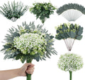 N&T NIETING 120Pcs Artificial Mixed Eucalyptus Stems Leaves Bulk, Faux Greenery Stems Branches with Baby Breath Silver Dollar Fake Eucalyptus Sprays for Wedding Decor Vase Bouquet Floral Arrangement