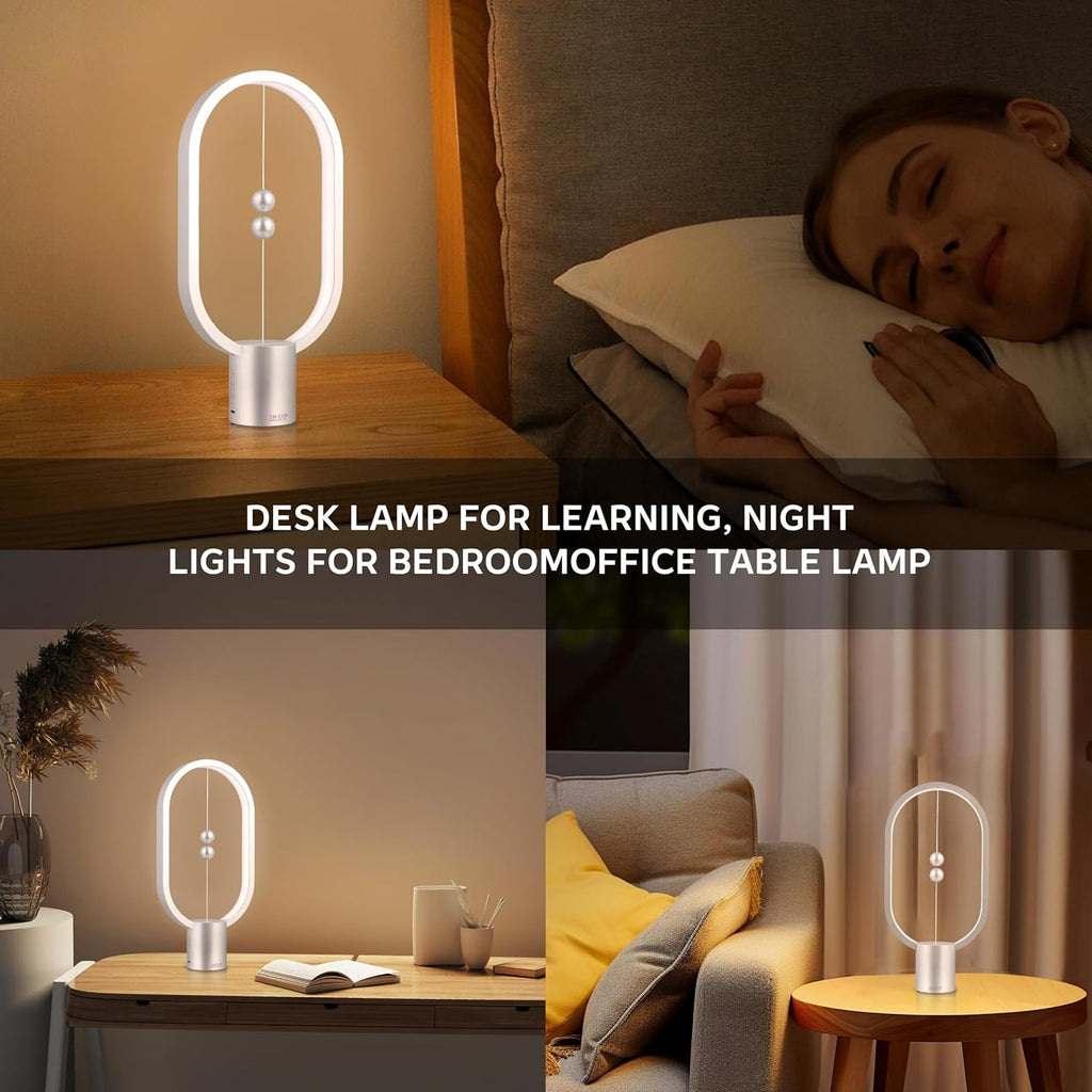 Heng Balance Light, USB Powered LED Table lamp, Creative, Magnetic Switch Night Light, dimmable Eye Protection Table lamp, Used for Gifts, Decoration Bedside, Dormitory and Office(Silver)