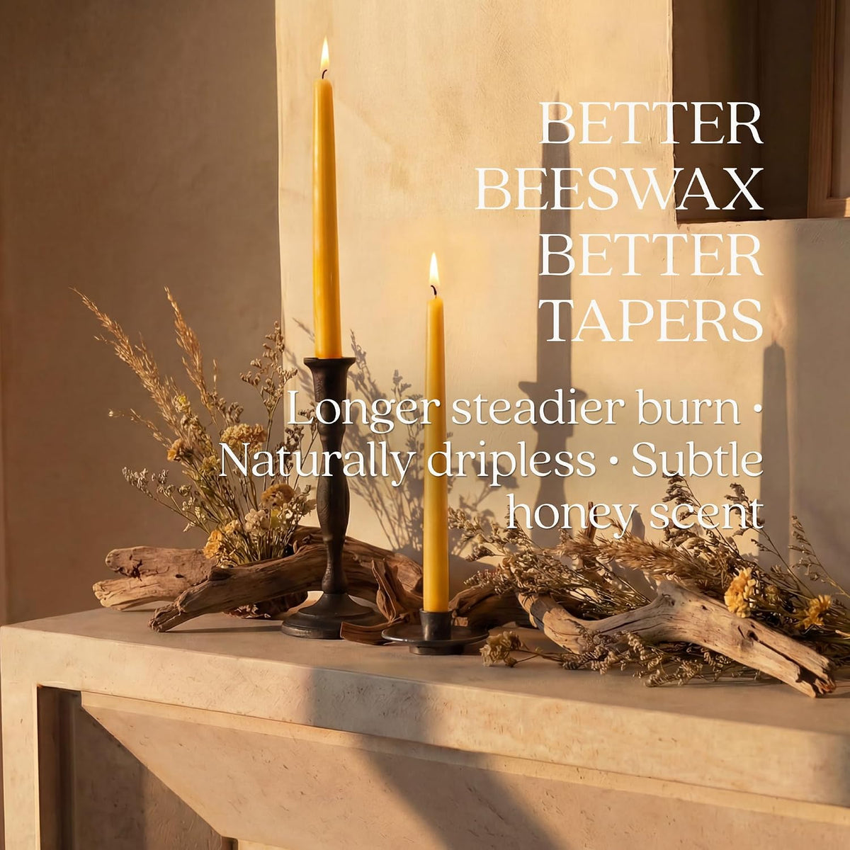 Taper Candles, 8 Inch, Raw Yellow, 8 Pack