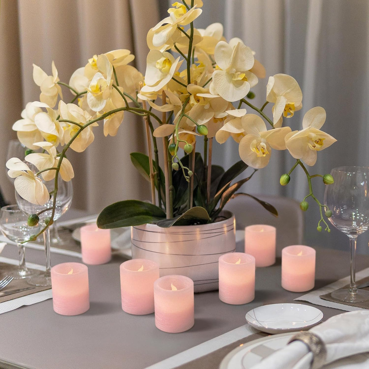 FURORA LIGHTING Pink Marble Real Wax Votive LED Candles, 6-Pack