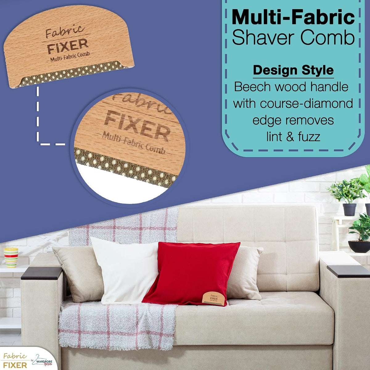 Cashmere Pill Remover Comb & Multi Fabric Shaver Depilling Sweater Fuzz Comb Set (Cedar & Beech Wood) Wool Pilling Remover for Delicate Clothing Fabrics, Furniture, Pillows, Sheets by Fabric Fixer