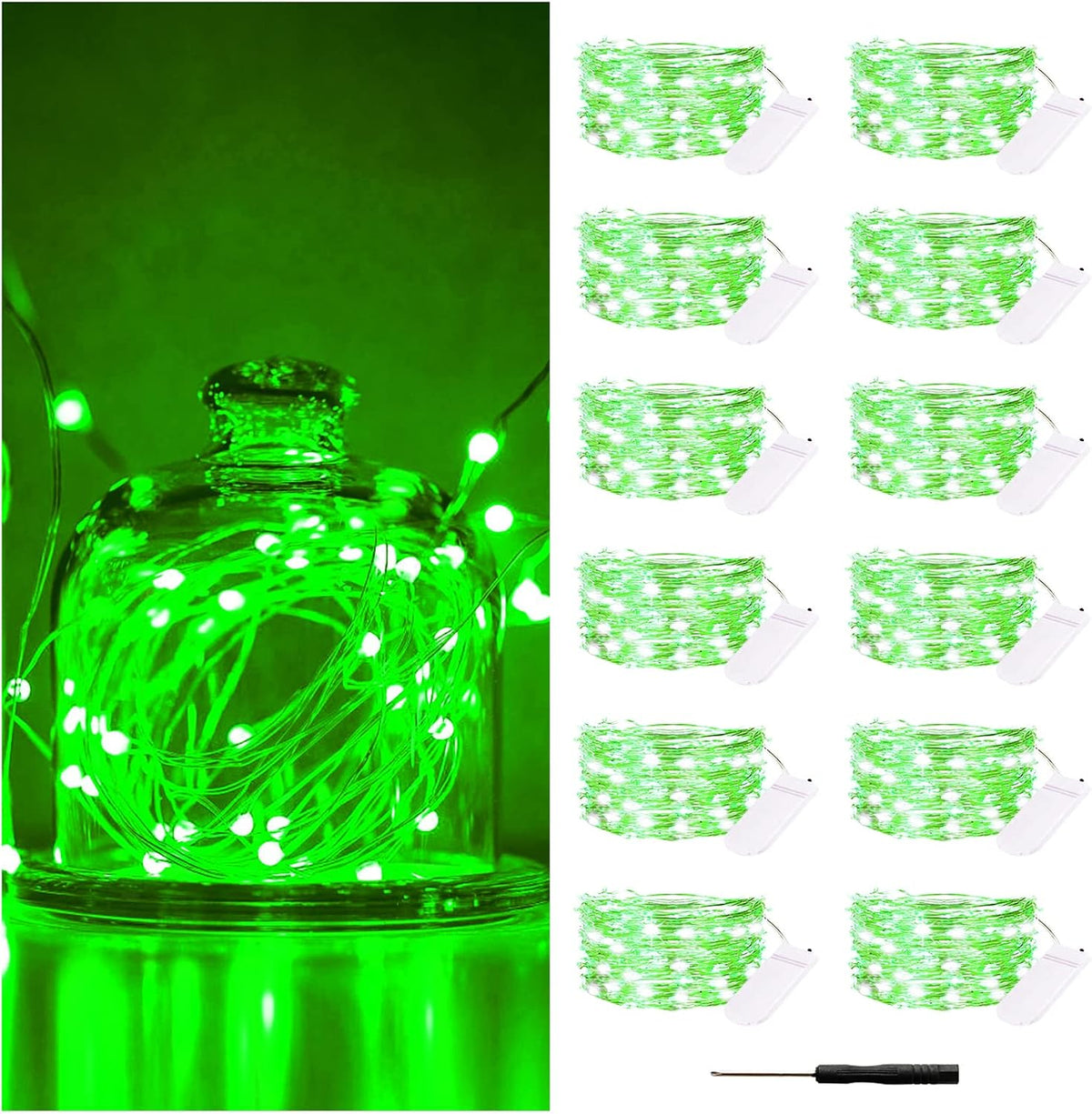 Bexdir 12 Pack Green Fairy Lights, 7FT 20LED Battery Operated String Lights