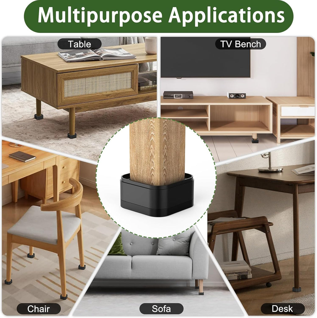 1.38 Inch Black Stackable Square Furniture Bed Risers