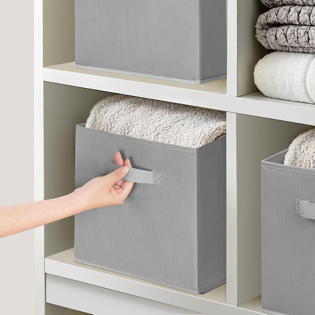 11" Fabric Storage Bins, Collapsible Storage Cubes Organizer with Handles, Heavy Duty Cube Organizer for Home, Office, Shelves, Closets, Bedroom, Living Room, 5 Pack, Grey