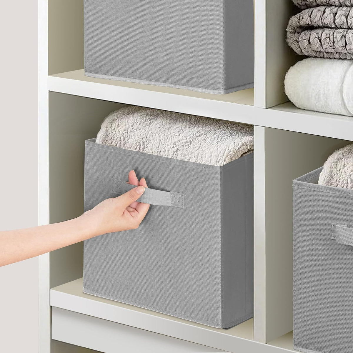11" Fabric Storage Bins, Collapsible Storage Cubes Organizer with Handles, Heavy Duty Cube Organizer for Home, Office, Shelves, Closets, Bedroom, Living Room, 5 Pack, Grey