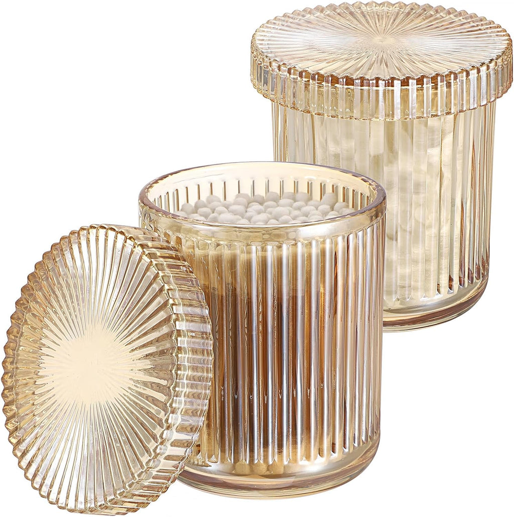 Hipiwe Glass Apothecary Jars with Lid 2Pcs Cotton Ball and Swab Organizer