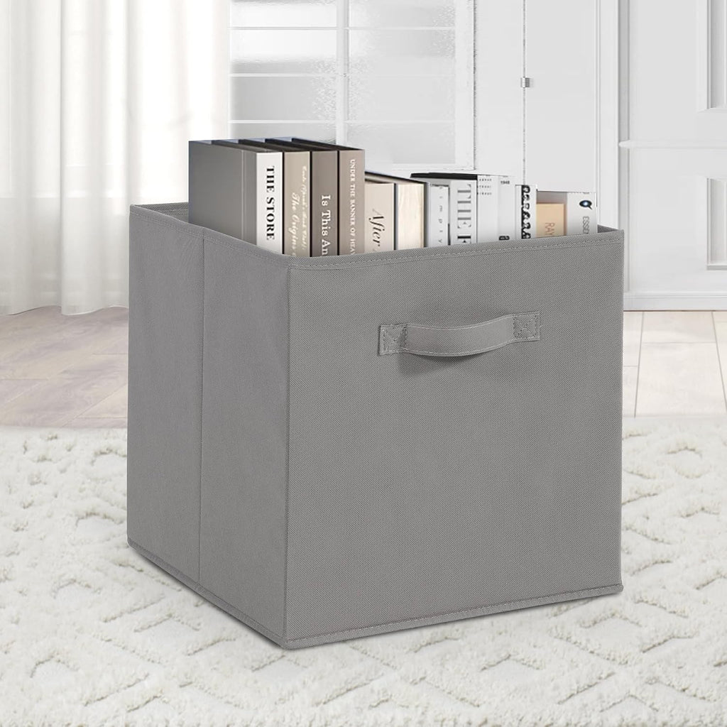 11x11 Storage Bins, Set of 10 Storage Cubes, Collapsible Cube Storage Bins, Fabric Closet Organizers with Handles for Home, Office, Closet Shelf Cabinet, Bookcase, Grey