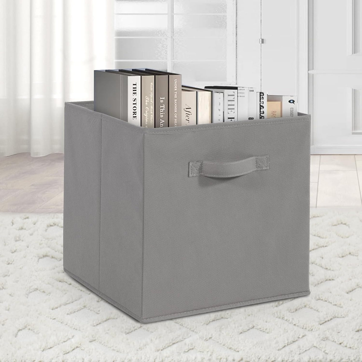 11x11 Storage Bins, Set of 10 Storage Cubes, Collapsible Cube Storage Bins, Fabric Closet Organizers with Handles for Home, Office, Closet Shelf Cabinet, Bookcase, Grey