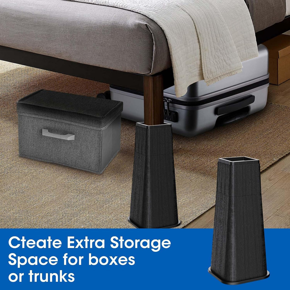 MYMULIKE Bed Risers 14 Inch Heavy Duty, Stackable Furniture Risers Lifts 10inch 4inch, 14inch for Table, Desk Leg, Sofa, Couch, Supports Up to 6,000 Lbs, Black, 4 Pack