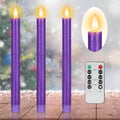 Purple Flameless Taper Candles with Remote, 3 Pack Flickering LED Candlesticks, Real Wax Battery Operated Christmas Window Candles for Winter Home Holiday Decoration
