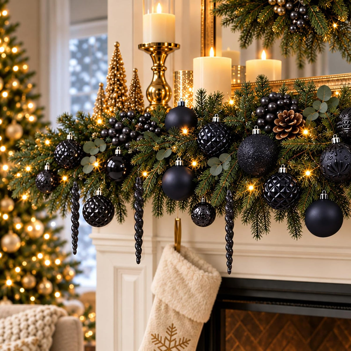 47pcs Black Christmas Ornaments Set Christmas Tree Decorations