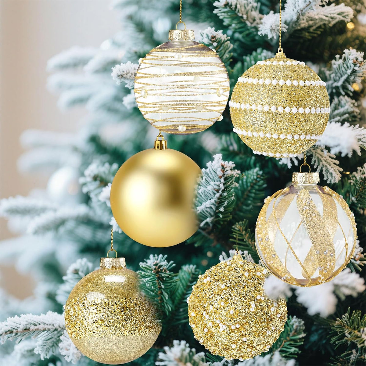 Lyrow 12 Pcs Christmas Balls Ornaments, Gold, 3.15''