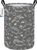 Round Dinosaur Laundry Hamper, Cotton Canvas Teen Room Storage Bin