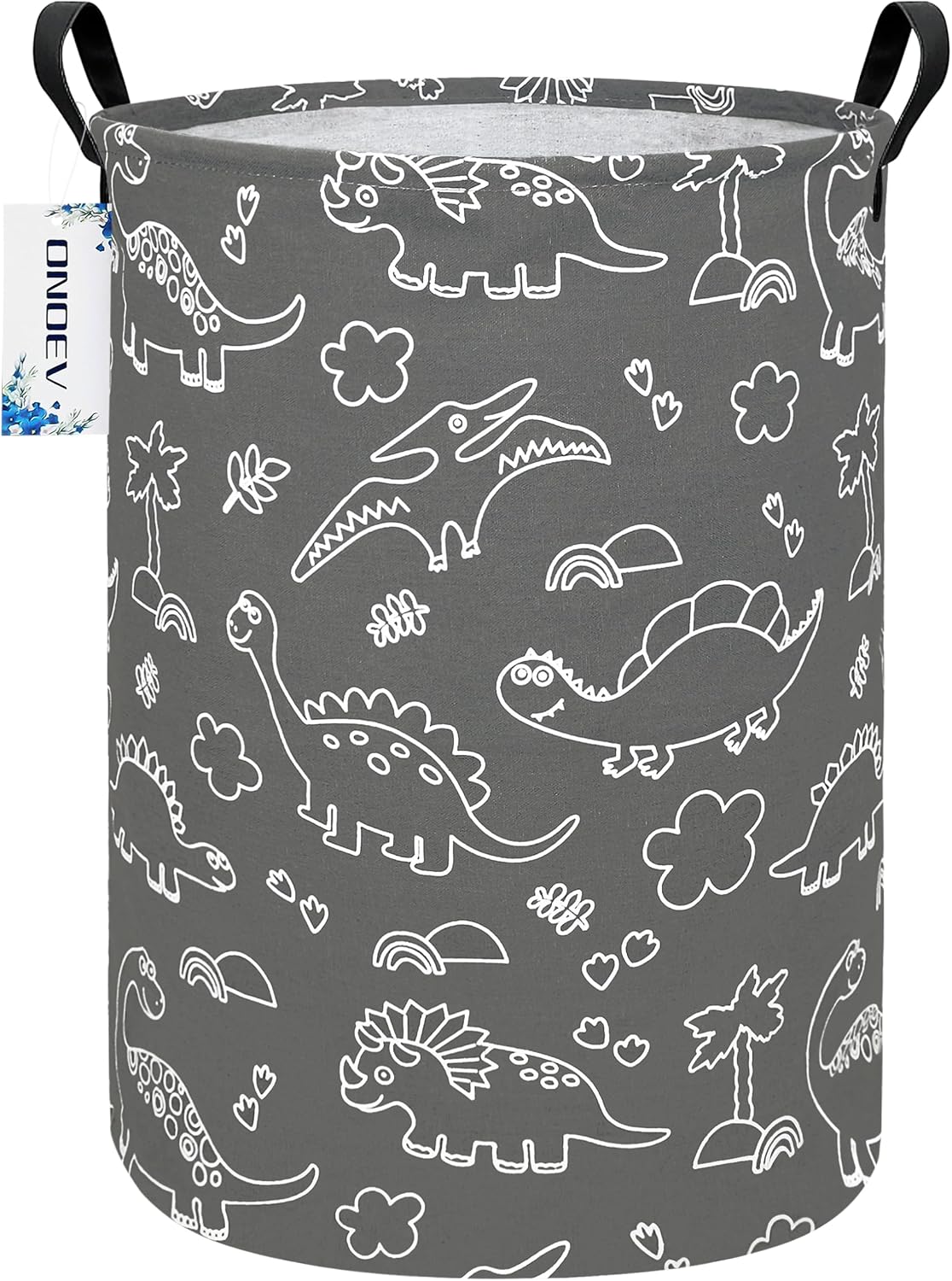Round Dinosaur Laundry Hamper, Cotton Canvas Teen Room Storage Bin