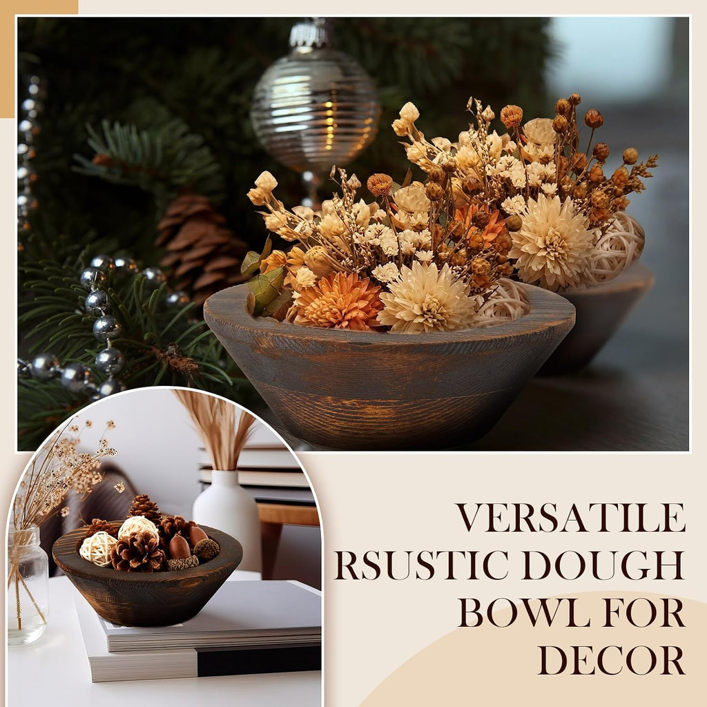 10 Pcs Wooden Dough Bowls for Decoration Passover Vintage Round Hand Carved Wood Bowl Bulk for DIY Crafts Decoration Farmhouse Supplies Housewarming Gift (Dark Brown)