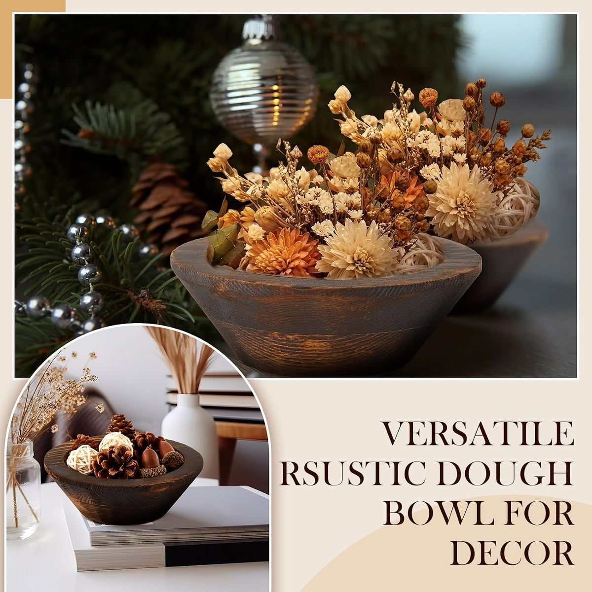 10 Pcs Wooden Dough Bowls for Decoration Passover Vintage Round Hand Carved Wood Bowl Bulk for DIY Crafts Decoration Farmhouse Supplies Housewarming Gift (Dark Brown)