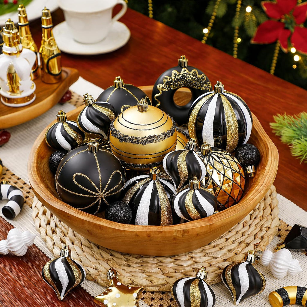 SHareconn 80pcs Christmas Balls Ornaments Set Tree Decor Black White Gold