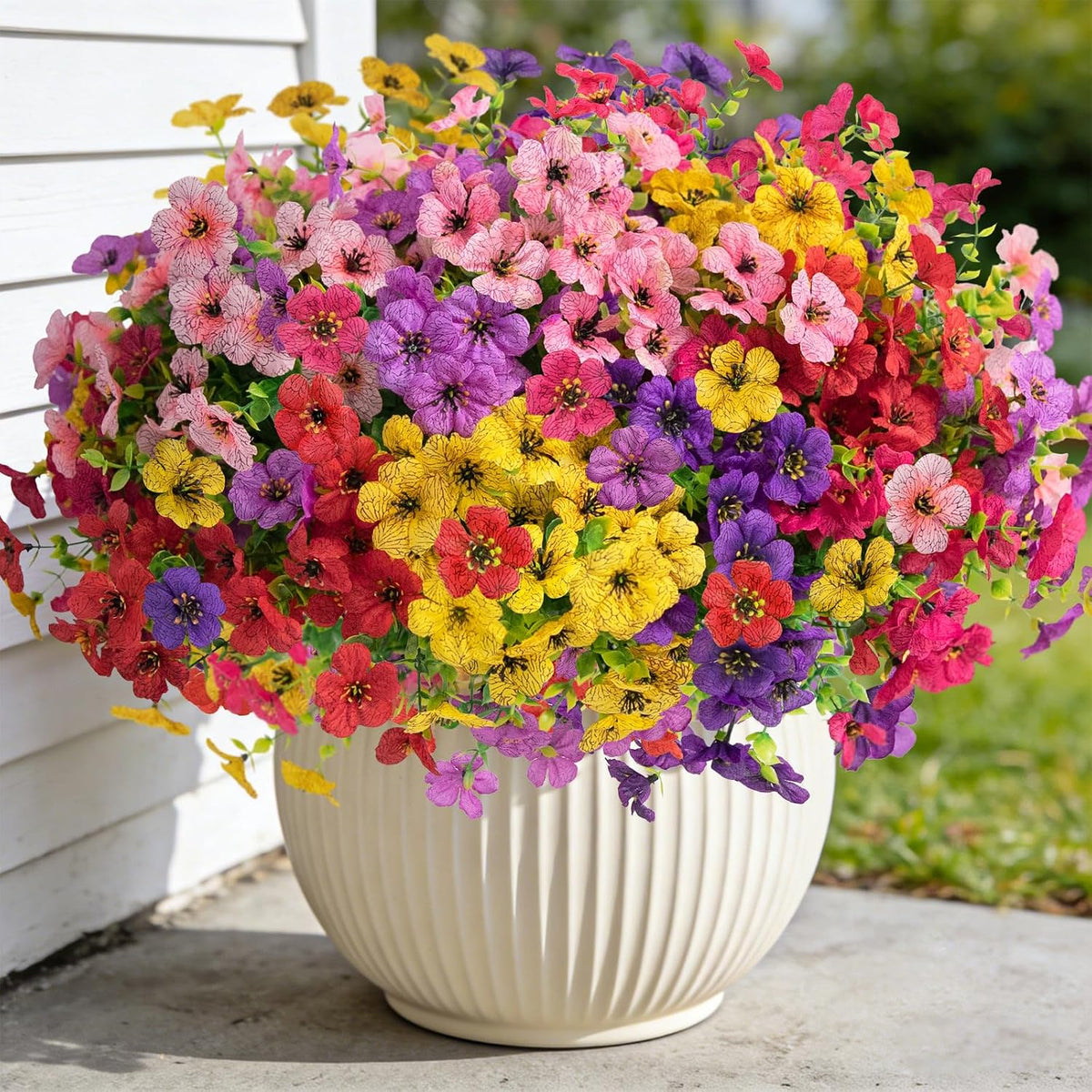12 Bundles Artificial Flowers for Outdoors, Fake Silk Plastic Flowers for Outside, UV Resistant Faux Plants for Outside Garden Porch Window Home Planters Decoration (6 Multicolor)