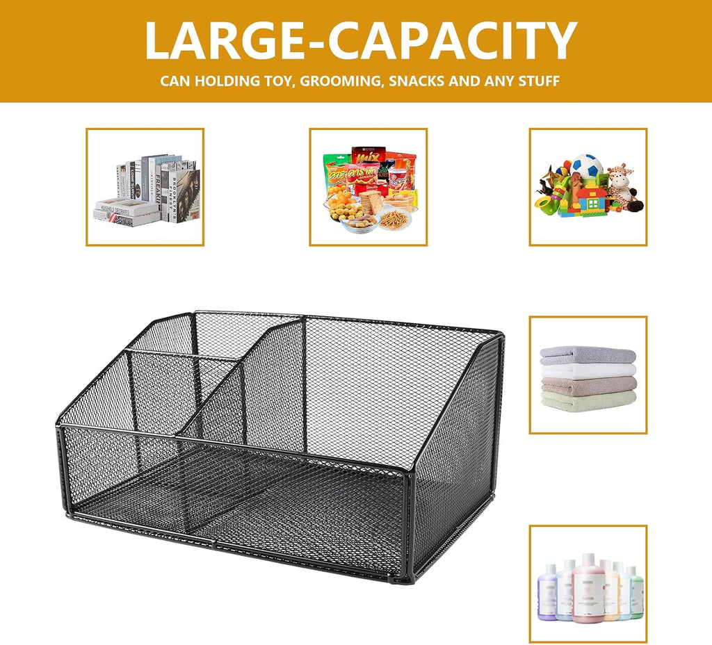 Snack Station Organizer for Pantry Shelf,Snack Bar Station Storage Basket with 3 Compartments,Stackable Wire Baskets for Storage Pantry Bin,Snacks & Chips Organizer,Kitchen Organization Box