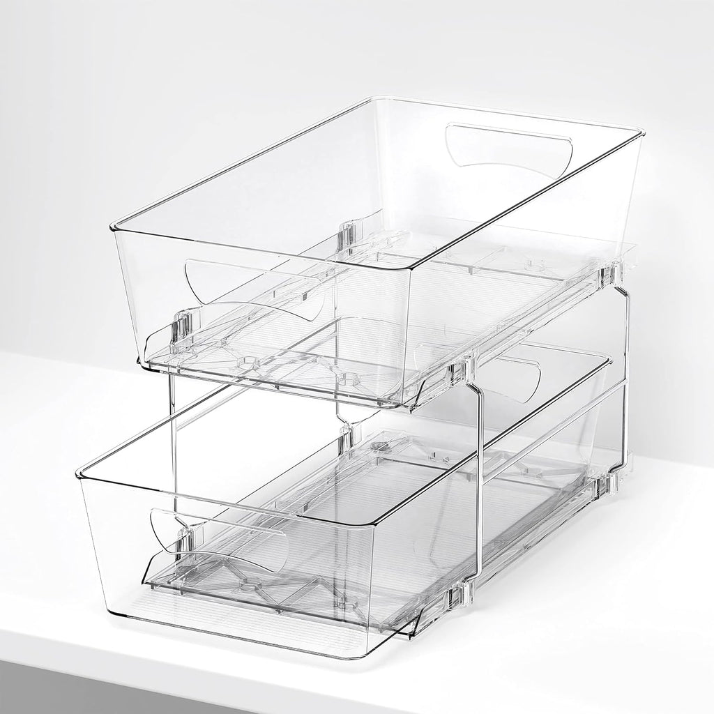 Simple Houseware 2 Tier Basket Drawer Cabinet Pull-Out Organizer, Clear