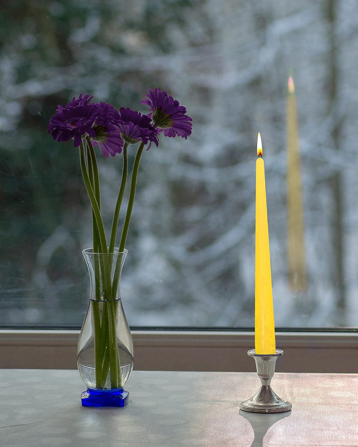 Hyoola Tall Taper Candles - 14 Inch Yellow Unscented Dripless Taper Candles - 12 Hour Burn Time - 12 Pack
