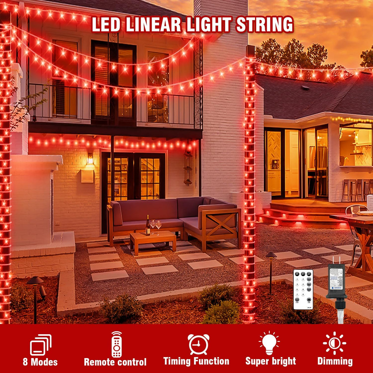400FT Red LED Fairy Lights, Christmas String Lights with Remote, 8 Lighting Modes, Waterproof Plug-in Lights for Valentine, Halloween, Fireplace, Banister, Restaurant, Bar, Shop Display