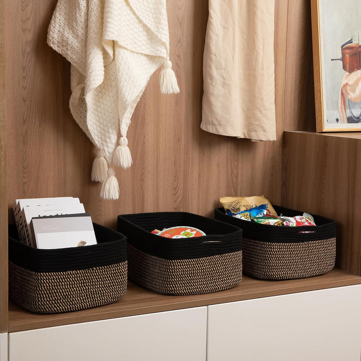 OIASKET Storage Baskets for Organizing 3 Pack, Woven Baskets for Shelves,