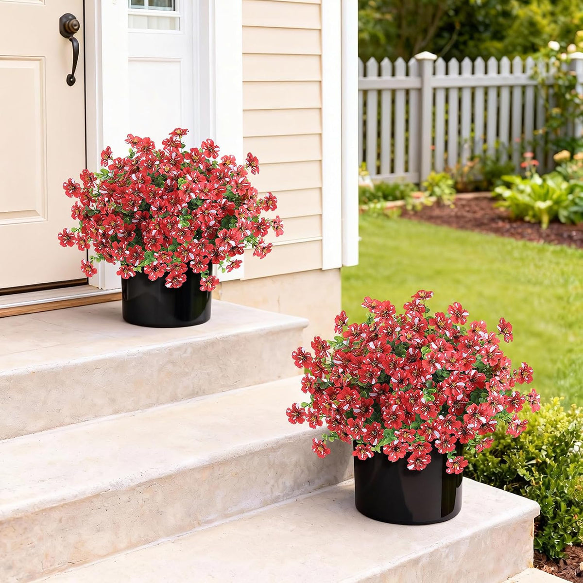 2Set Artificial Eucalyptus Flower Topiary Tree for Front Porch(Red)
