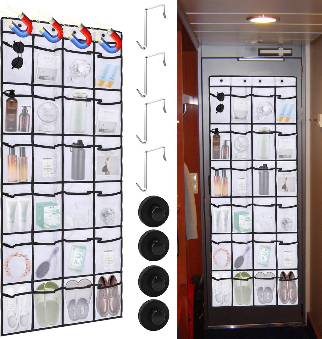 CTTZCKJ Over The Door Organizer For Cruise Ships|2026 Magnetic Door Organizers with 24-Pocket for Cruise Ship|55"x21"|Cruise Over the Door Organizer,Magnetic Shoe Rack for Cruise,Behind-Door Storage